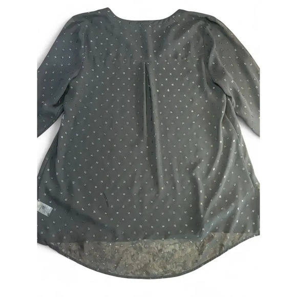 Maurices Women's Black Sparkly Blouse Sheer Roll Up Sleeves V- Neckline Large - Picture 6 of 7